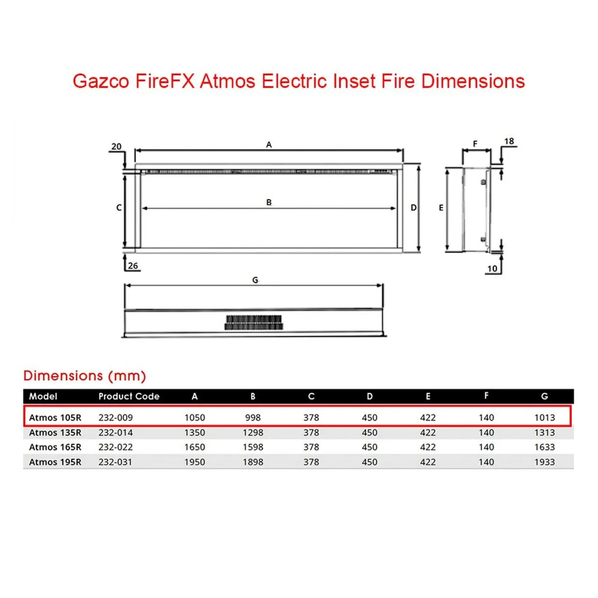 Atmos 105cm electric fire - Image 2