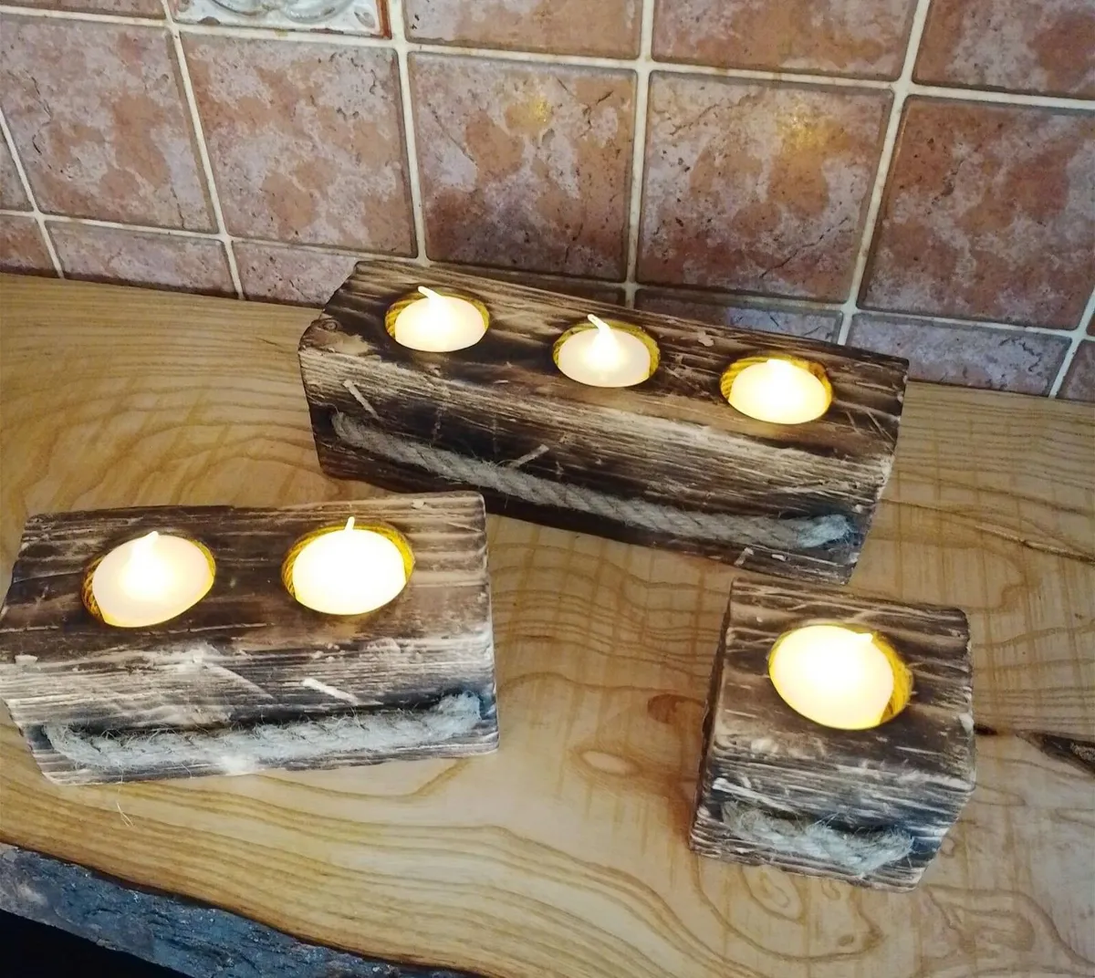 Handmade Reclaimed Wood Tealight Holders - Image 2
