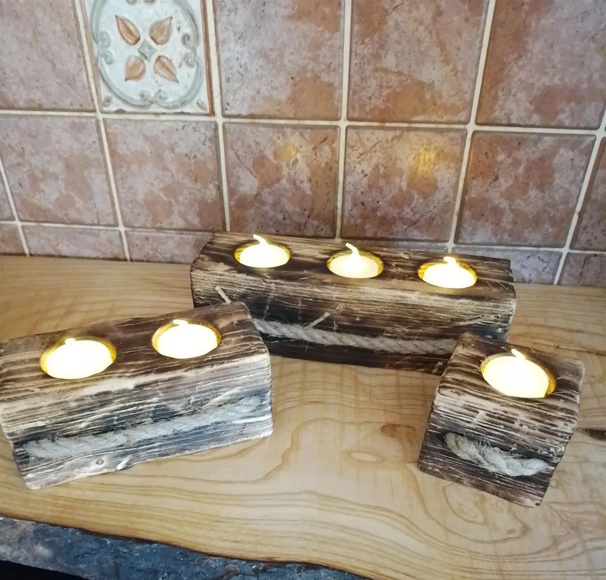 Handmade Reclaimed Wood Tealight Holders - Image 1