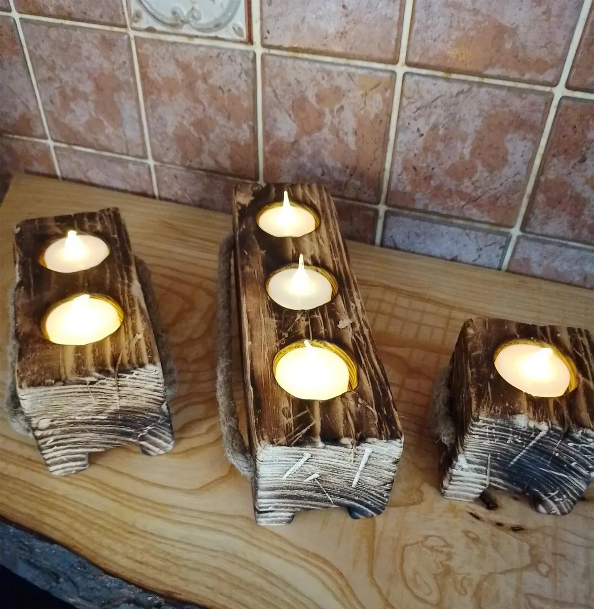 Handmade Reclaimed Wood Tealight Holders - Image 3