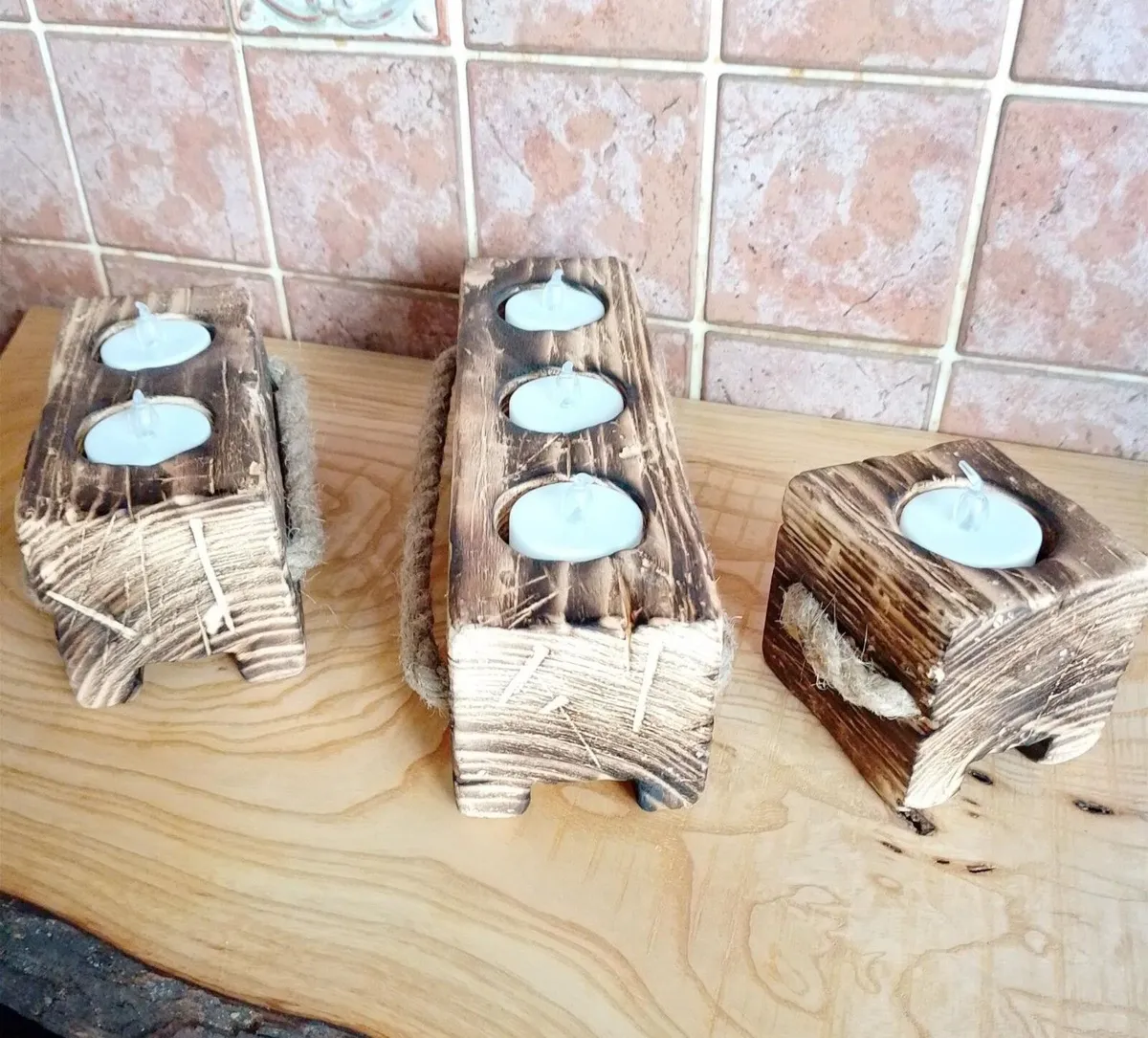 Handmade Reclaimed Wood Tealight Holders - Image 4