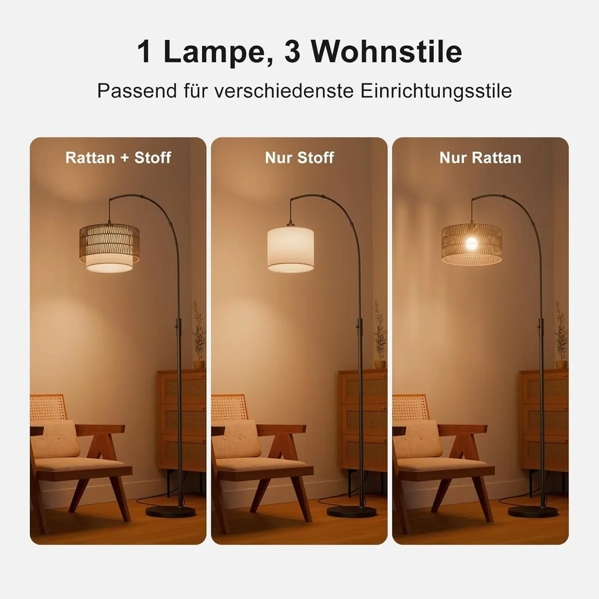 Boho Rattan Arc Floor Lamp 180CM RGB - Image 2