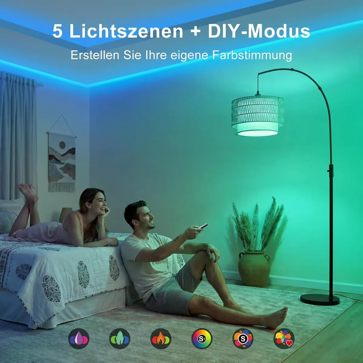 Boho Rattan Arc Floor Lamp 180CM RGB - Image 4