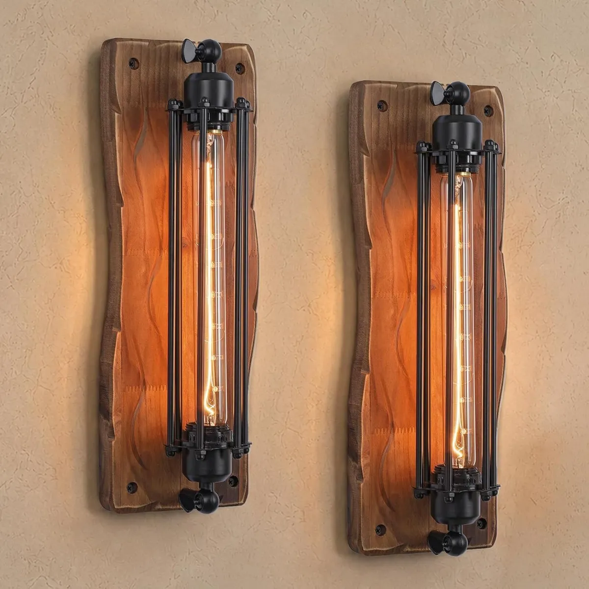 2-Pack Wooden Wall Lights for Living Room Lamps - Image 1