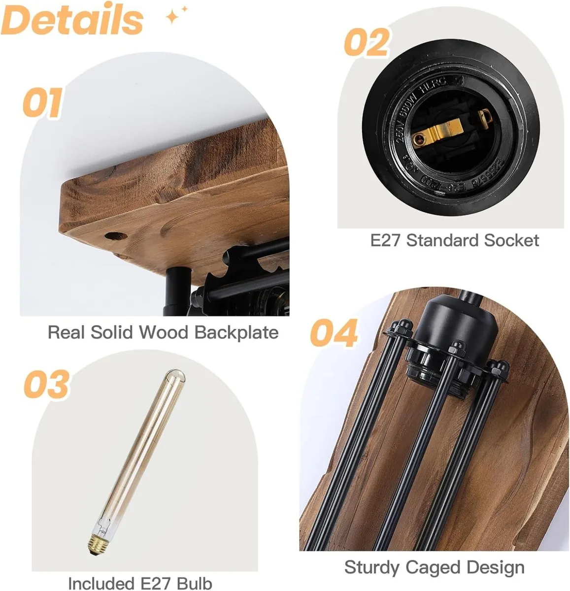 2-Pack Wooden Wall Lights for Living Room Lamps - Image 4