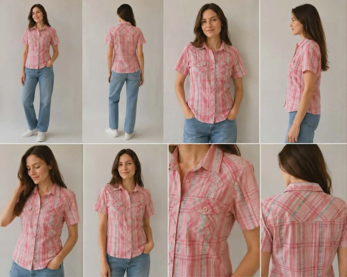 Pink Plaid Short Sleeve size S - Image 2