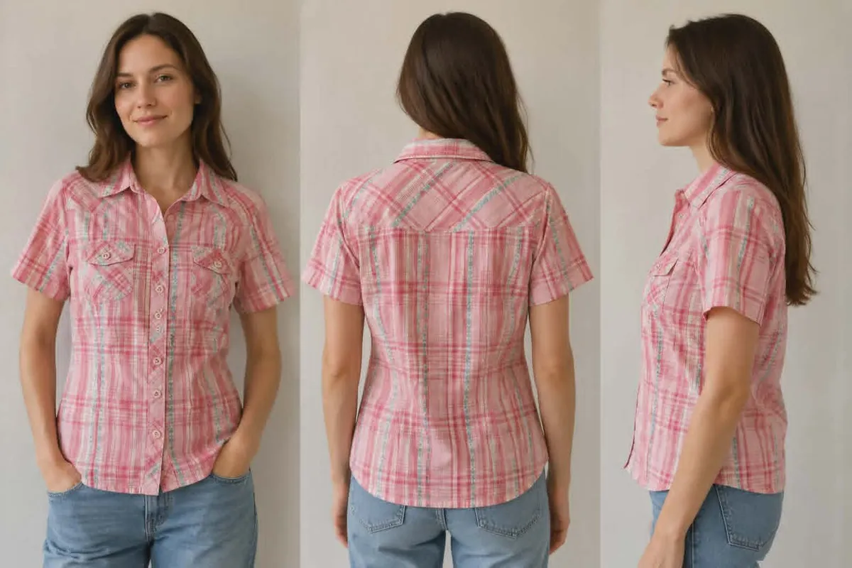 Pink Plaid Short Sleeve size S - Image 1