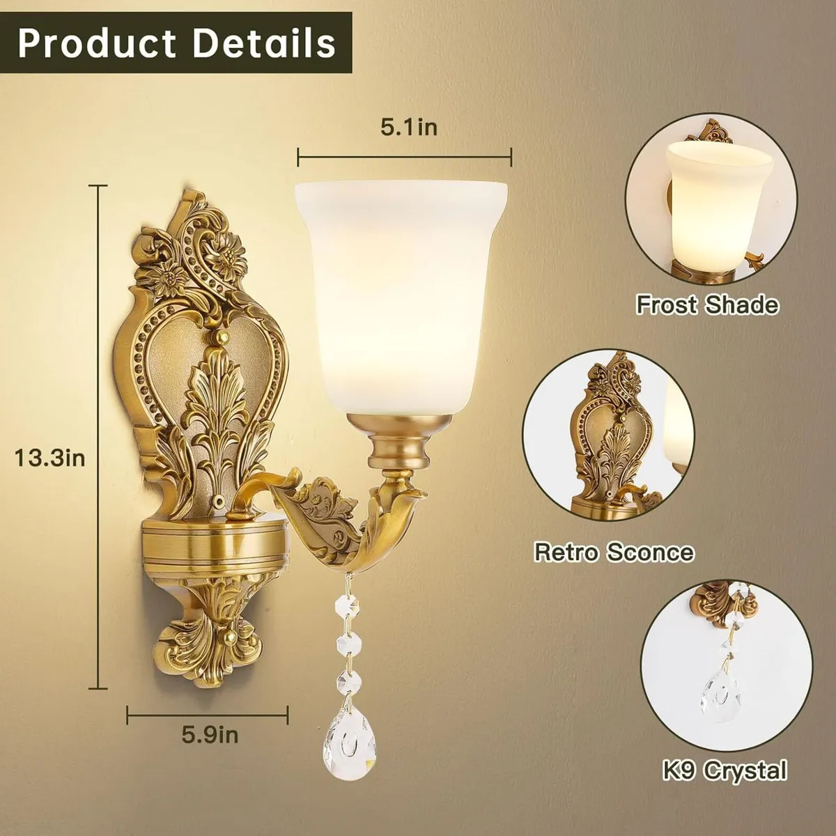 2-Pack Retro Wall Sconce with Milk Glass Shade - Image 2