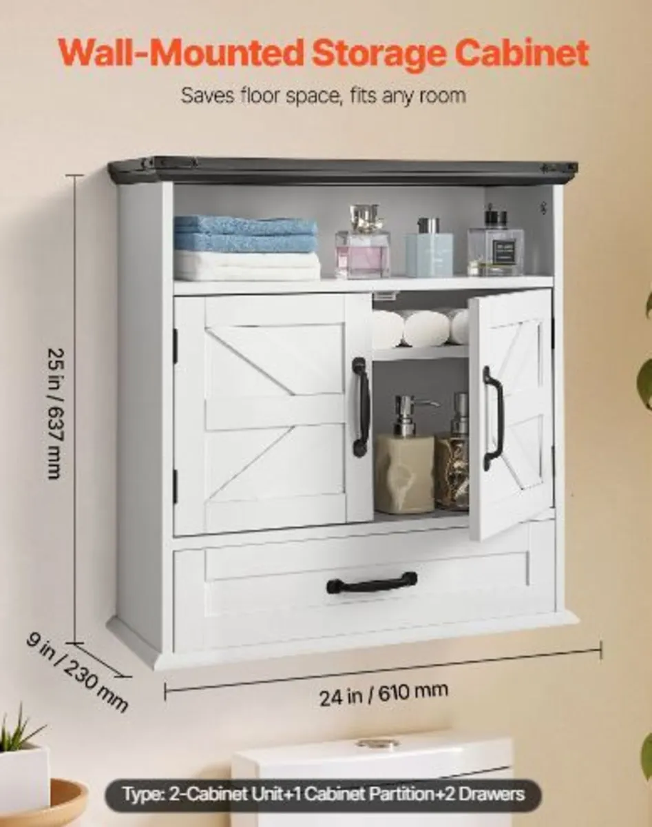 Bathroom Wall Cabinet, 2 Doors & Adjustable - Image 4