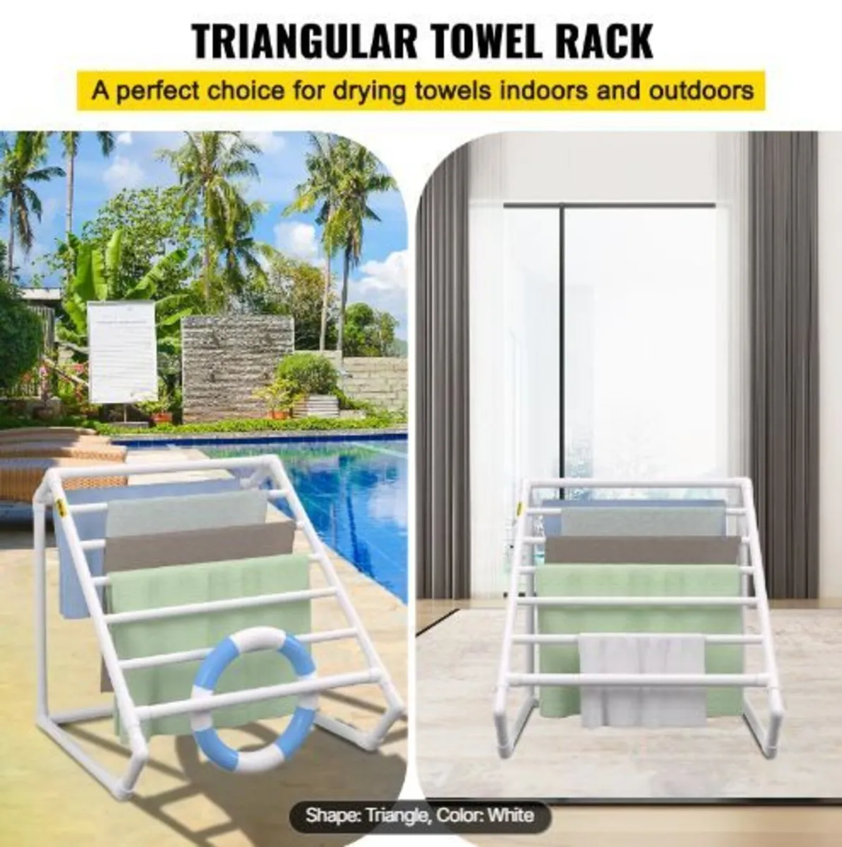Pool Towel Rack, 8 Bar, White, Freestanding Outdoo - Image 2