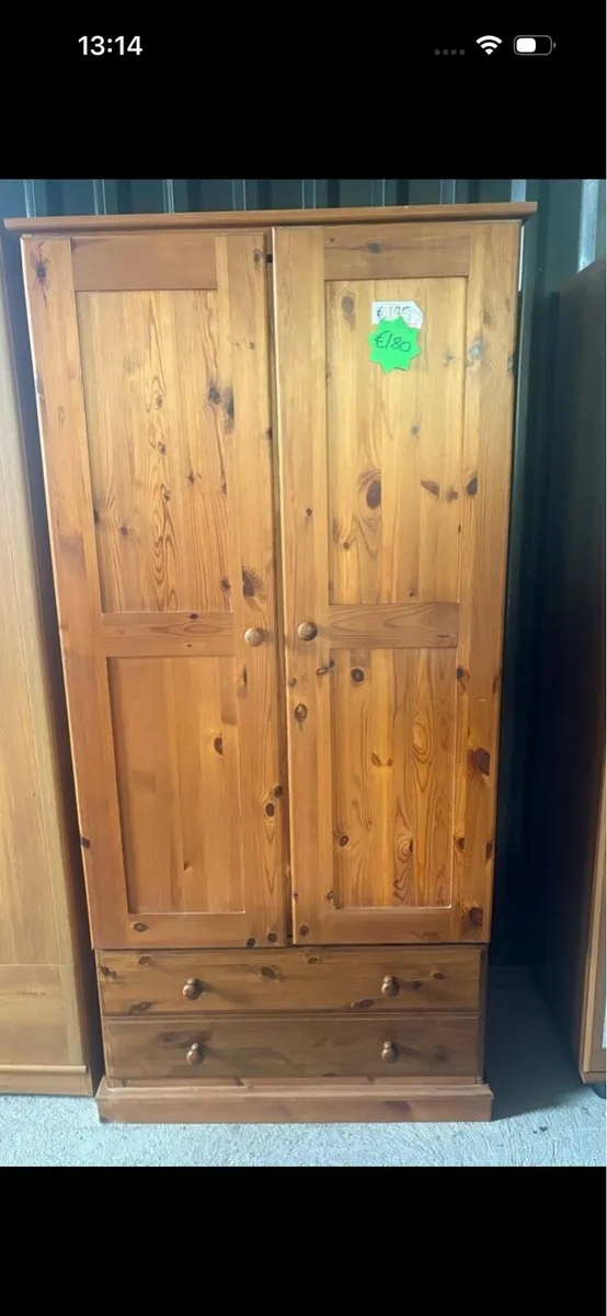 Pine wardrobe with 2 drawers - Image 1