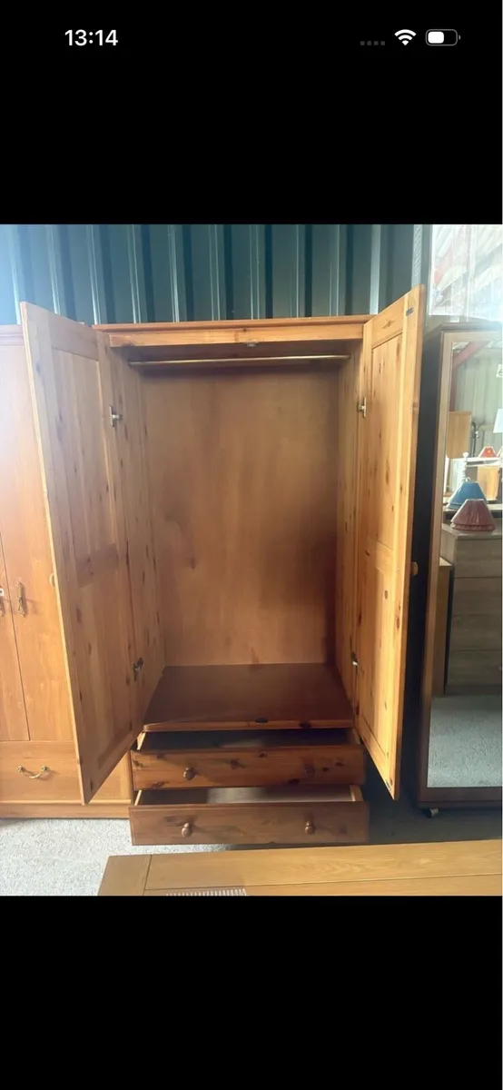 Pine wardrobe with 2 drawers - Image 2