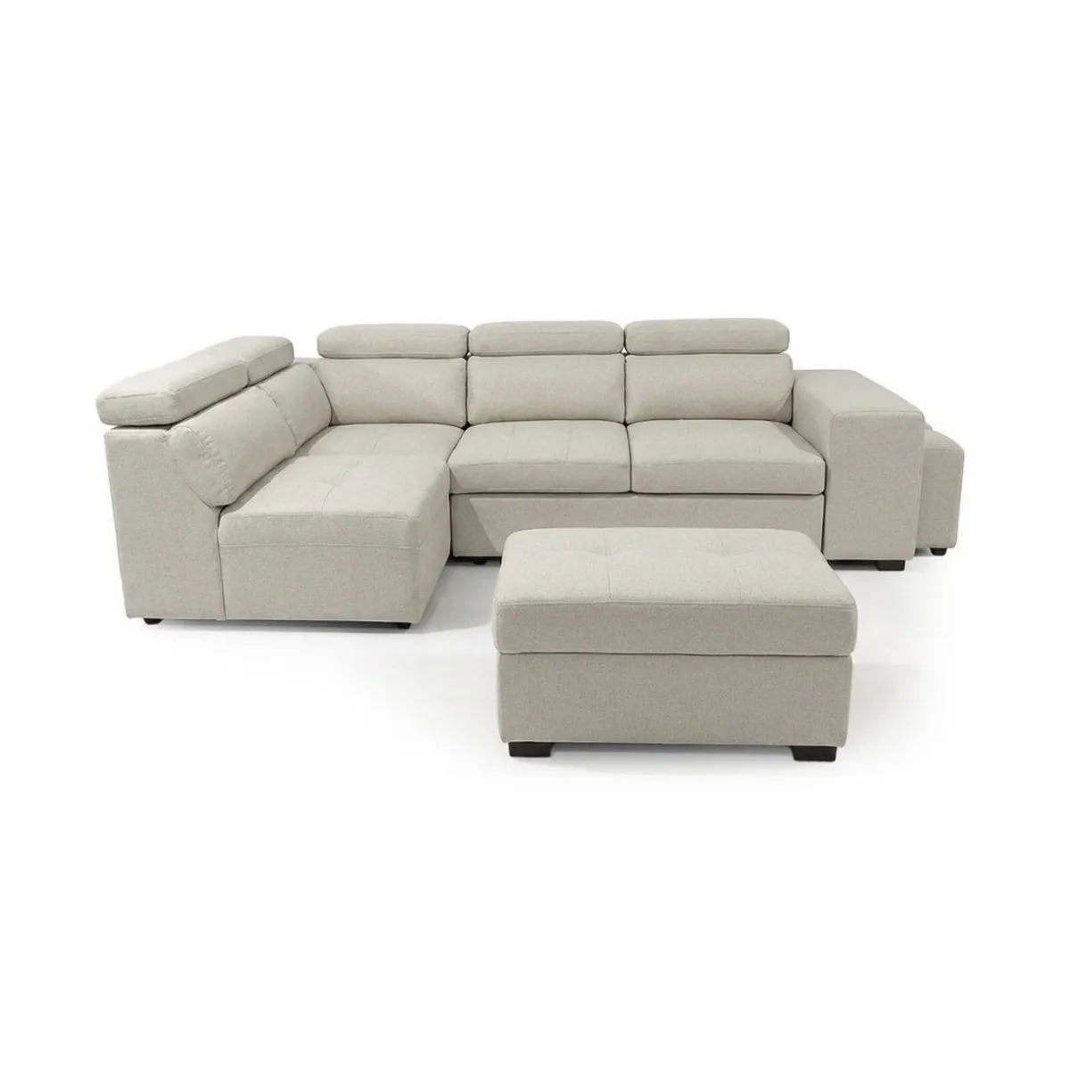 🤎 Beige Corner Sofa Bed + Storage + Footstool - Image 2