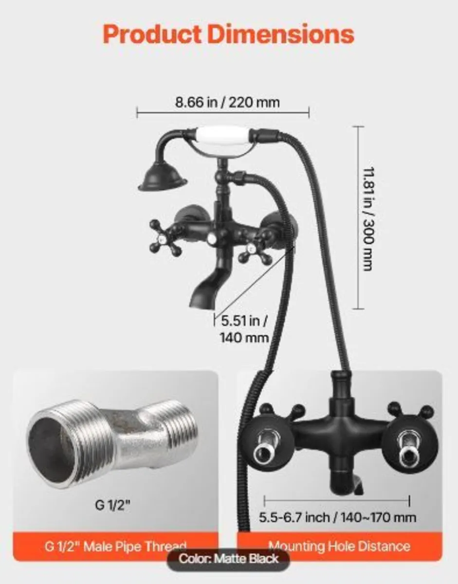 Wall Mount Bathtub Faucets with Handheld Shower - Image 3