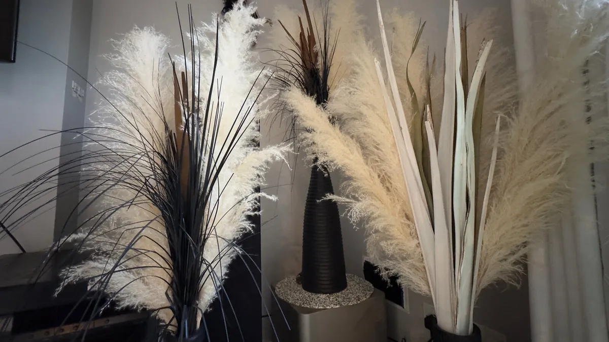 3 Tall Black Vases with Pampas - Image 1