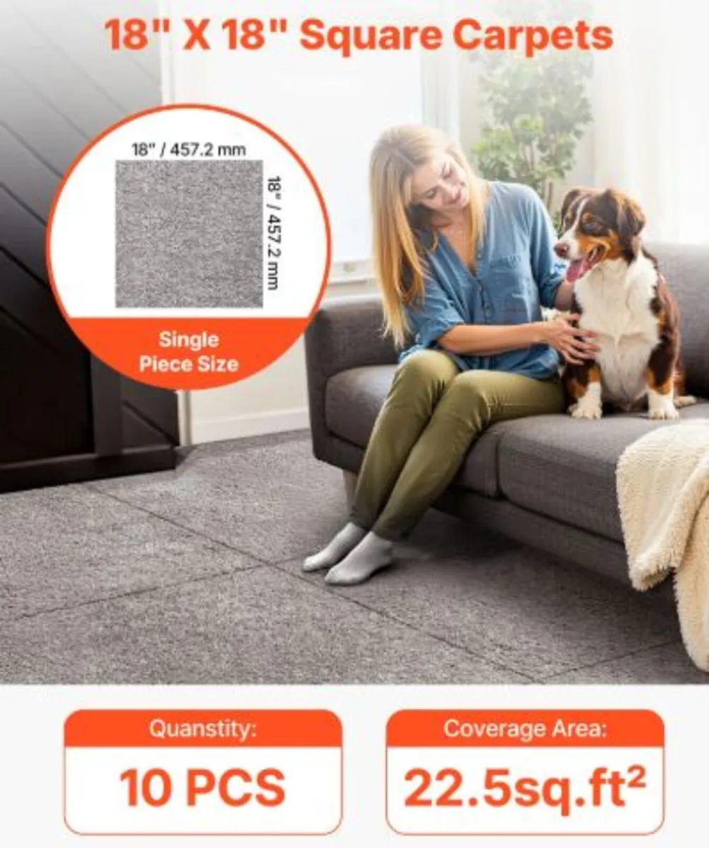 Carpet Tiles 457x457 mm, 10 Pack Carpet Square Rug - Image 2