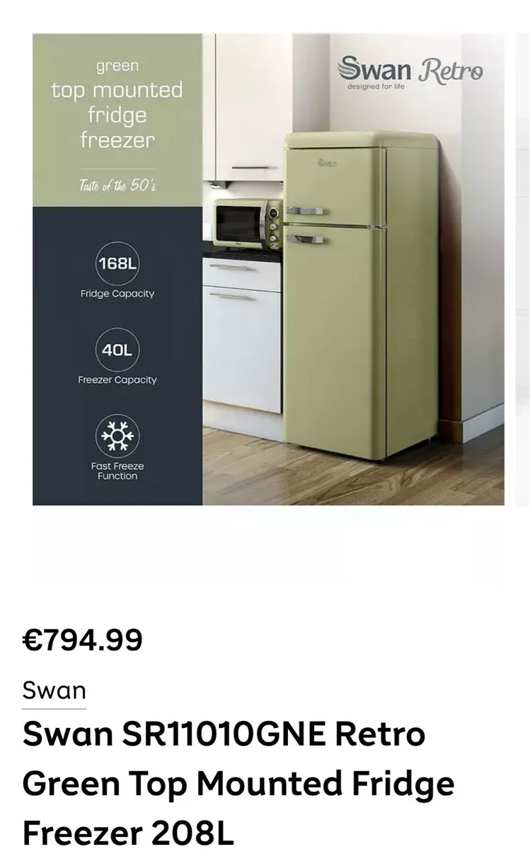 Swan Retro Green Top Mounted Fridge Freezer - Image 1