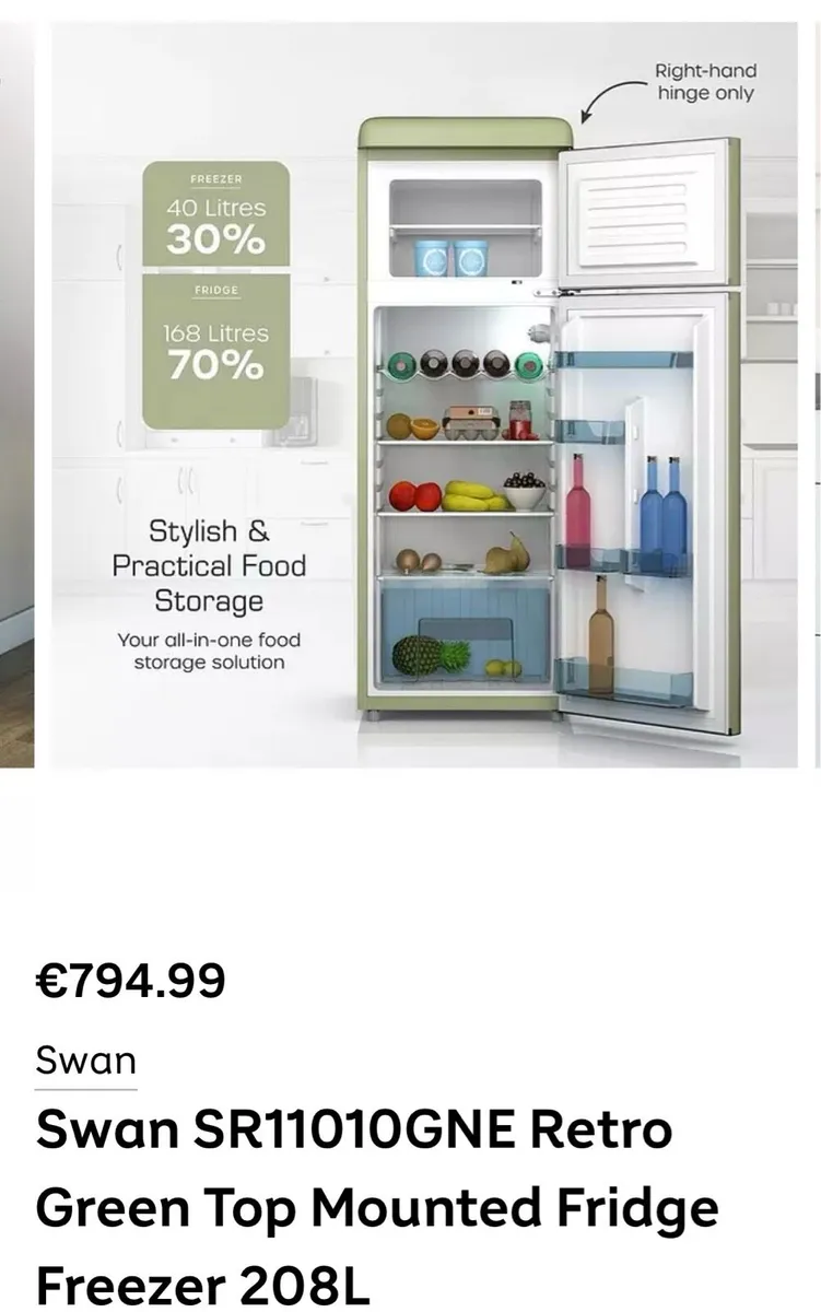 Swan Retro Green Top Mounted Fridge Freezer - Image 2