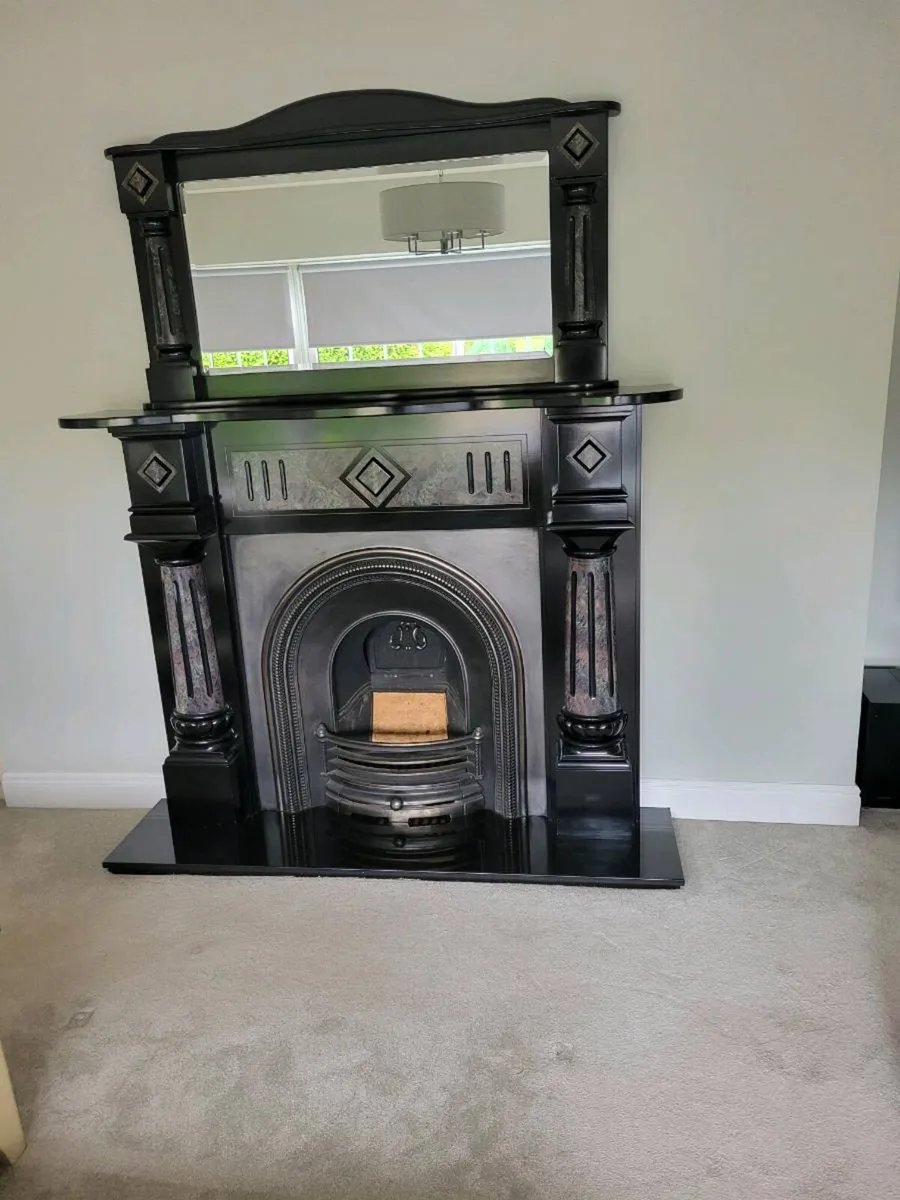 Black marble fireplace with over mantle - Image 1
