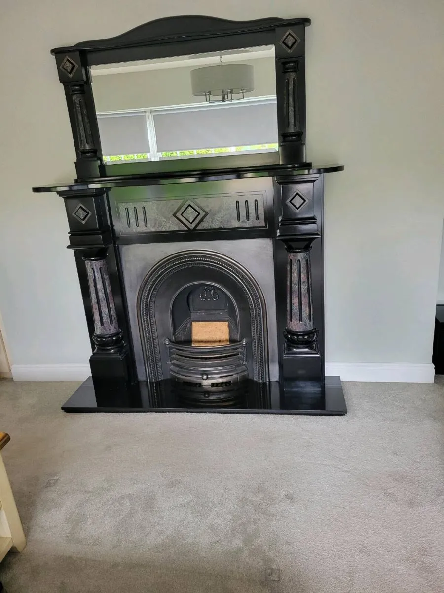 Black marble fireplace with over mantle - Image 2