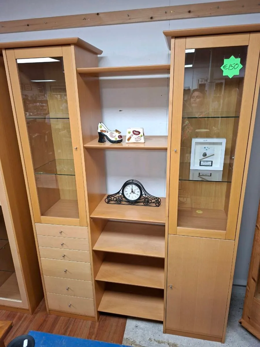 WOODEN WALL UNIT AND DISPLAY CABINET - Image 1