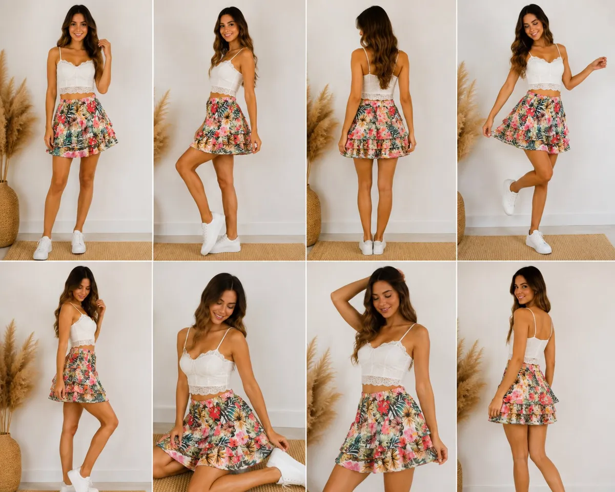 Women’s Floral Mini Skirt – Flared Fit with Ruffle - Image 3