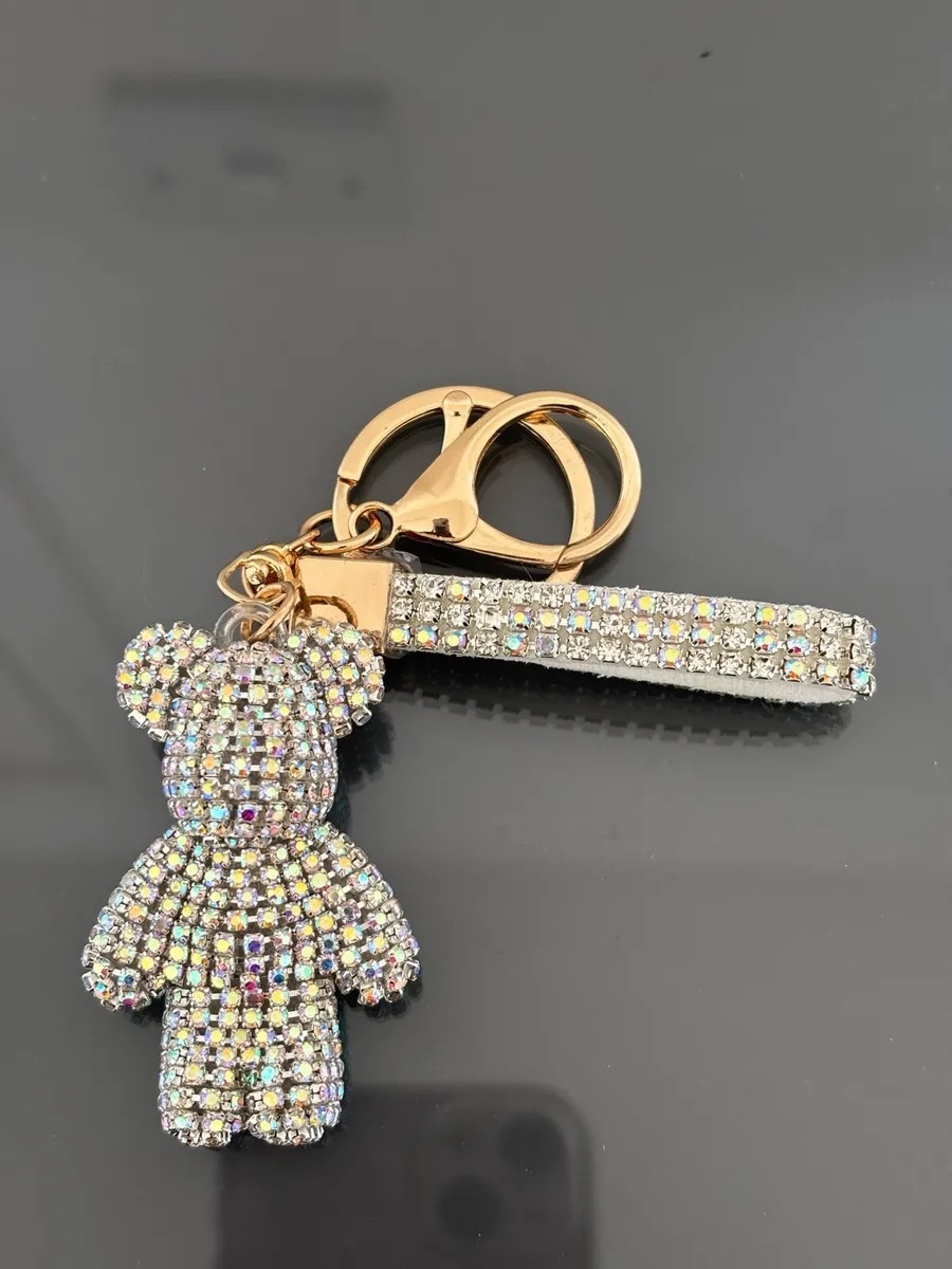 Rhinestone teddy bear keychain with matching strap - Image 1