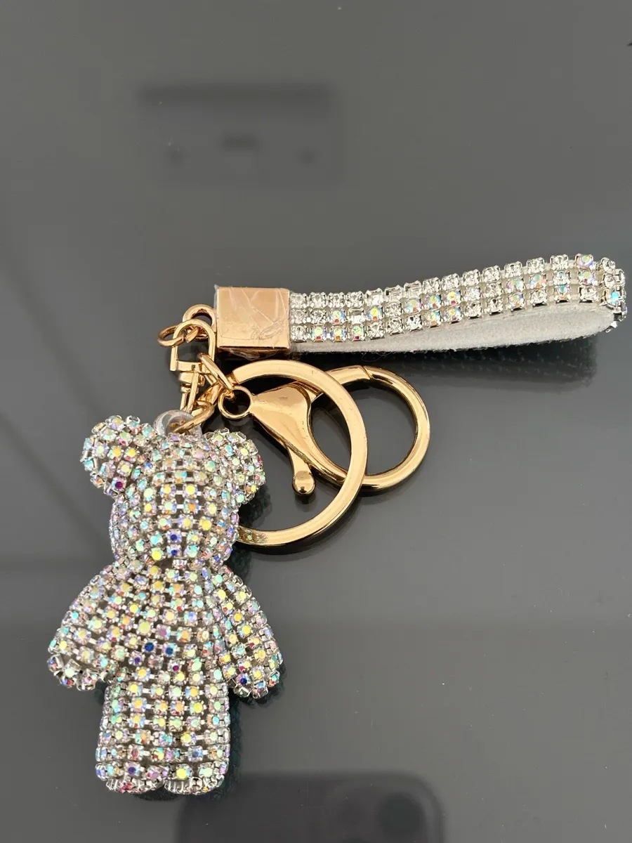 Rhinestone teddy bear keychain with matching strap - Image 2