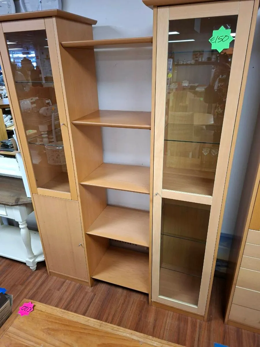 WOODEN WALL UNIT AND DISPLAY CABINET - Image 1
