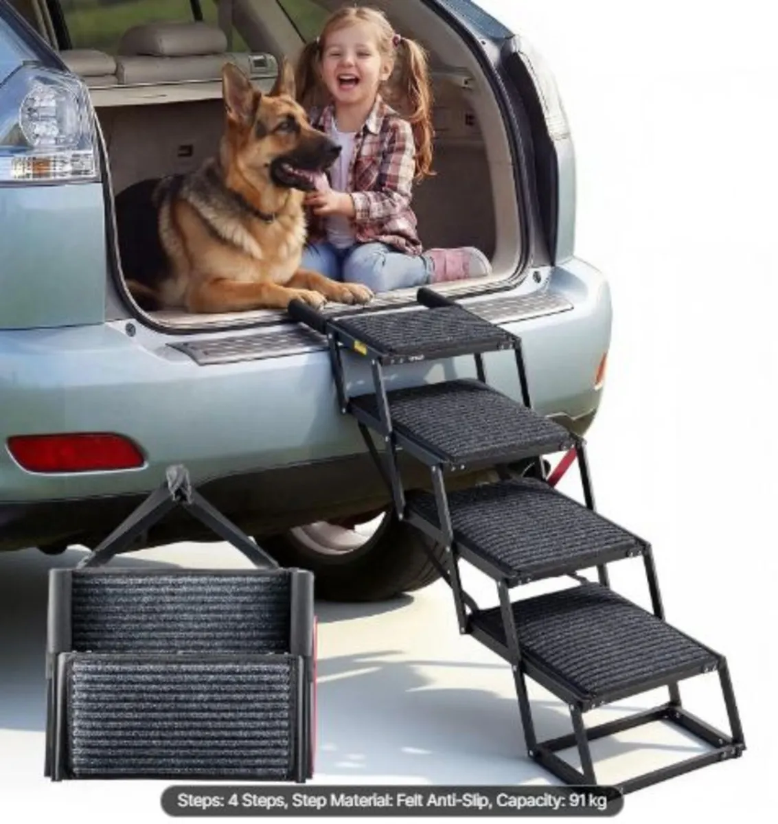 Dog Stairs for Car, 4 Steps Extra Wide Foldable - Image 1