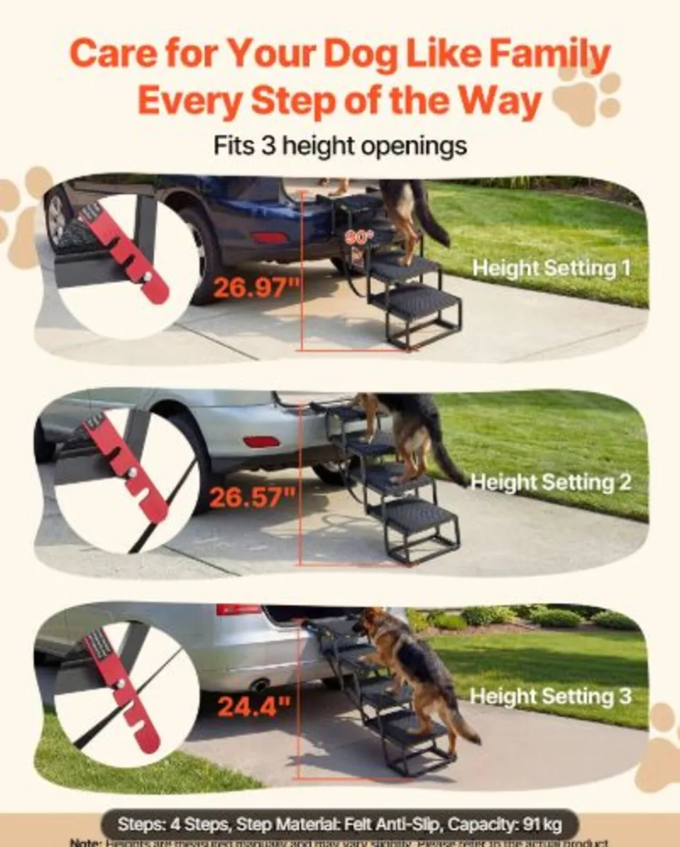Dog Stairs for Car, 4 Steps Extra Wide Foldable - Image 2