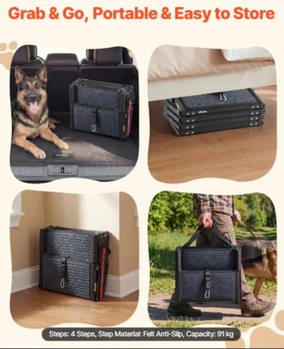 Dog Stairs for Car, 4 Steps Extra Wide Foldable - Image 3