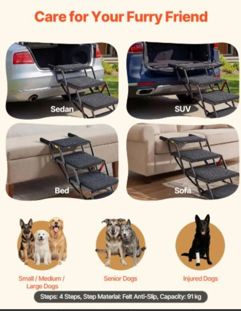 Dog Stairs for Car, 4 Steps Extra Wide Foldable - Image 4