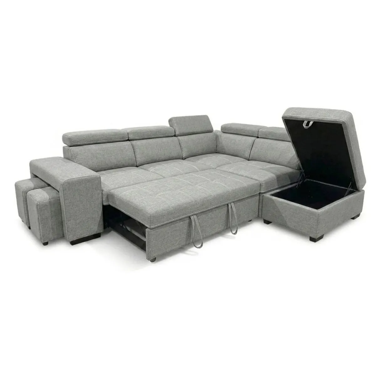 🤎 Grey Corner Sofa Bed + Storage + Footstool - Image 2