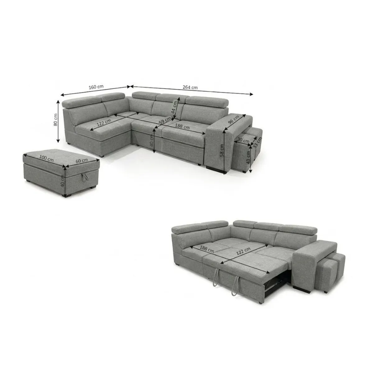 🤎 Grey Corner Sofa Bed + Storage + Footstool - Image 4