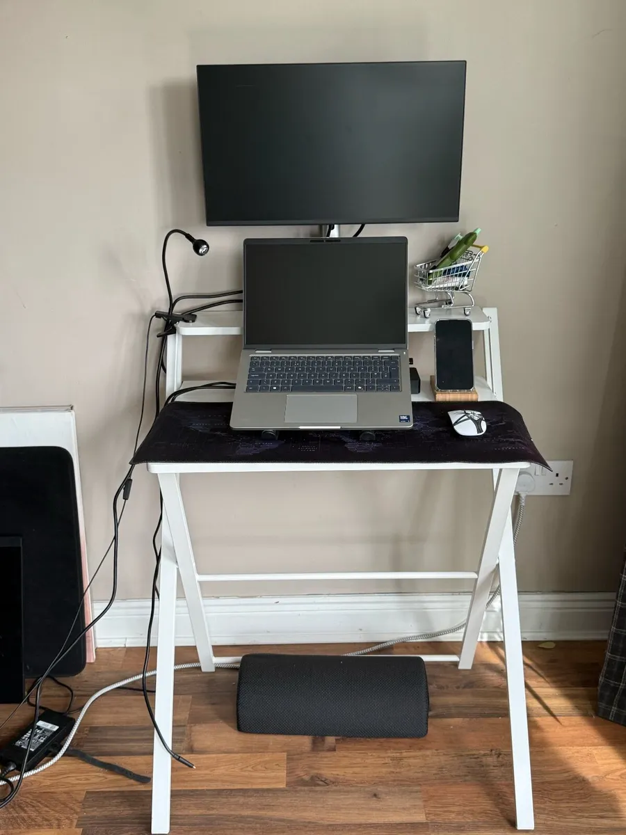 White Folding Desk with Raised Shelf - Image 4