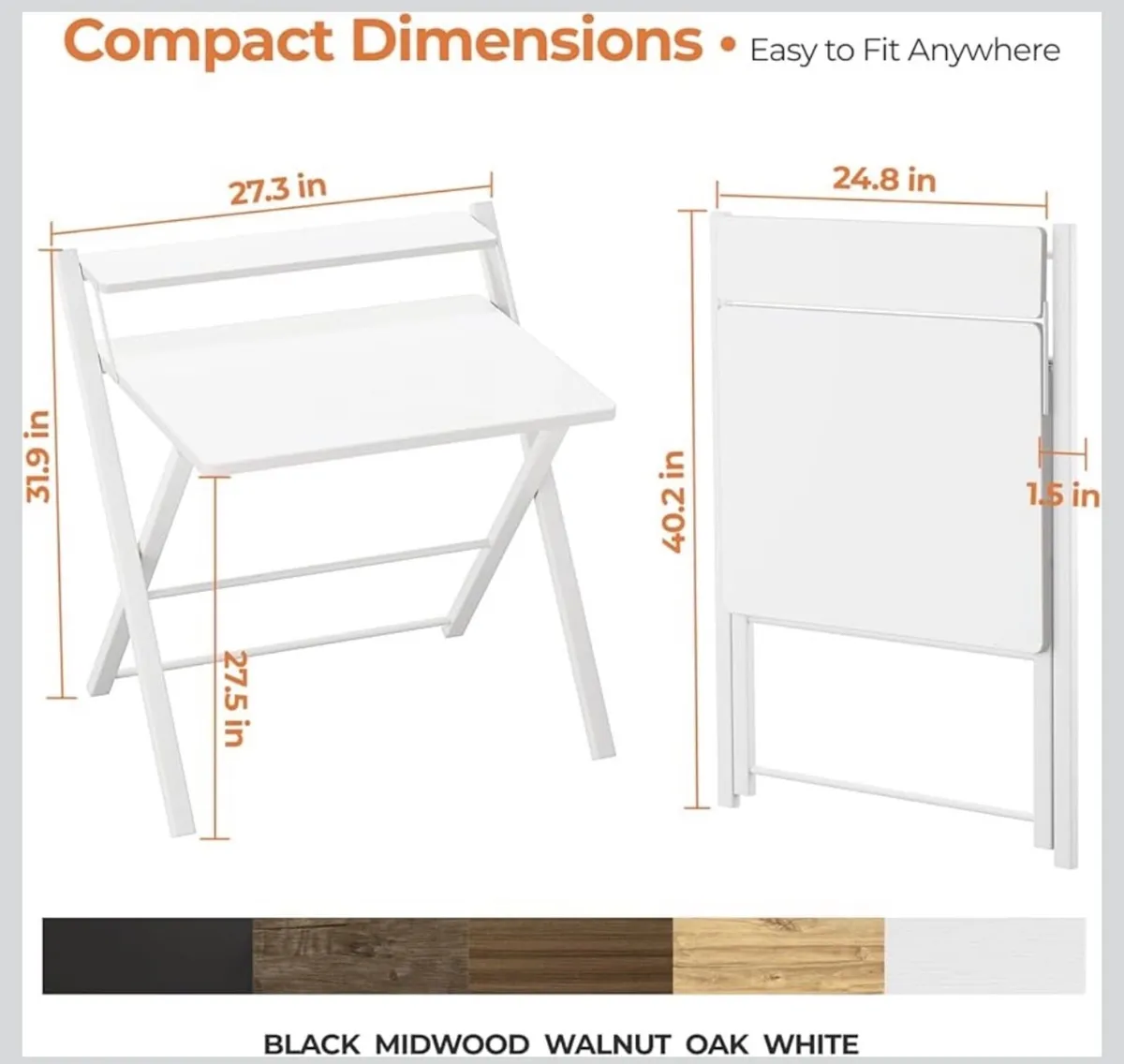 White Folding Desk with Raised Shelf - Image 2