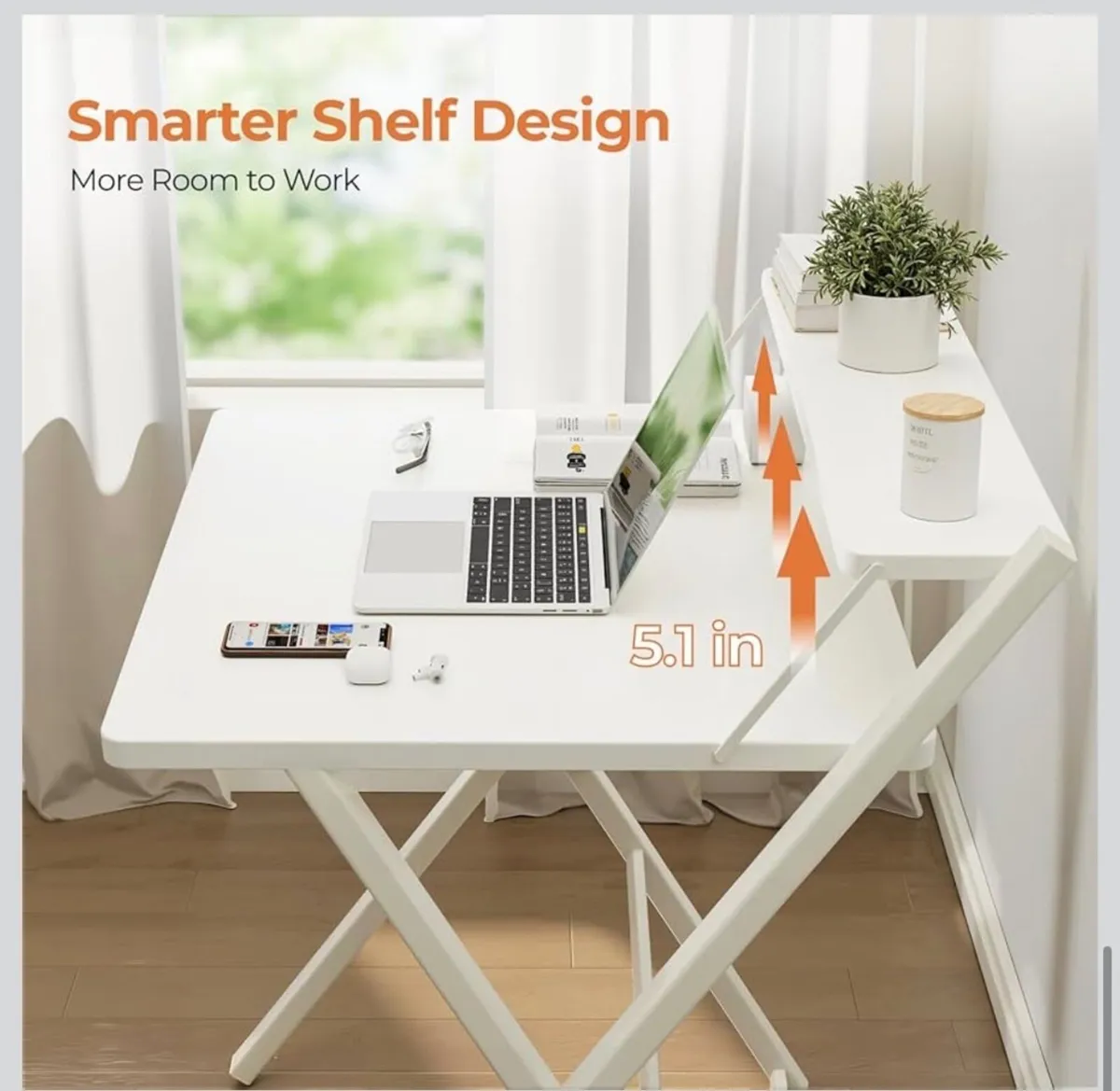 White Folding Desk with Raised Shelf - Image 3