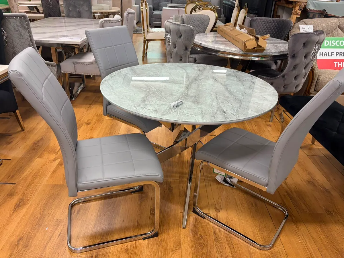 Round Marble Kitchen Dining Table With 4 Chairs - Image 3