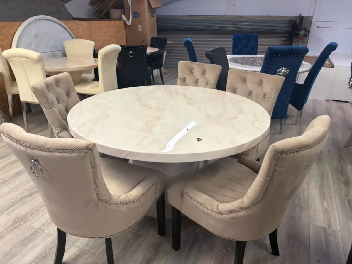 Round Marble Kitchen Dining Table With 4 Chairs - Image 4