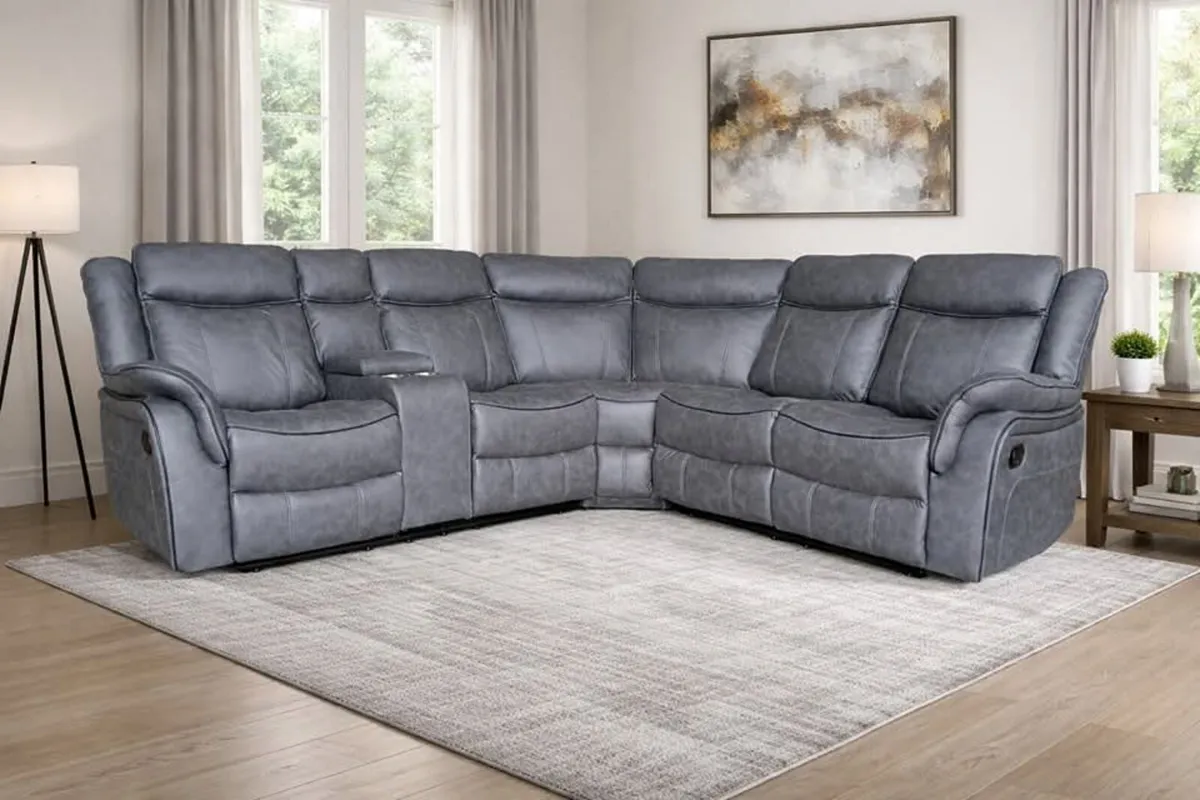 Bruno Grey & Sand Fabric Recliner Sofa - Image 1