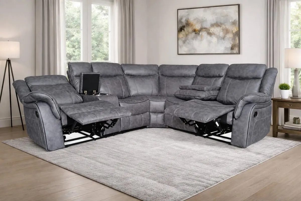 Bruno Grey & Sand Fabric Recliner Sofa - Image 2