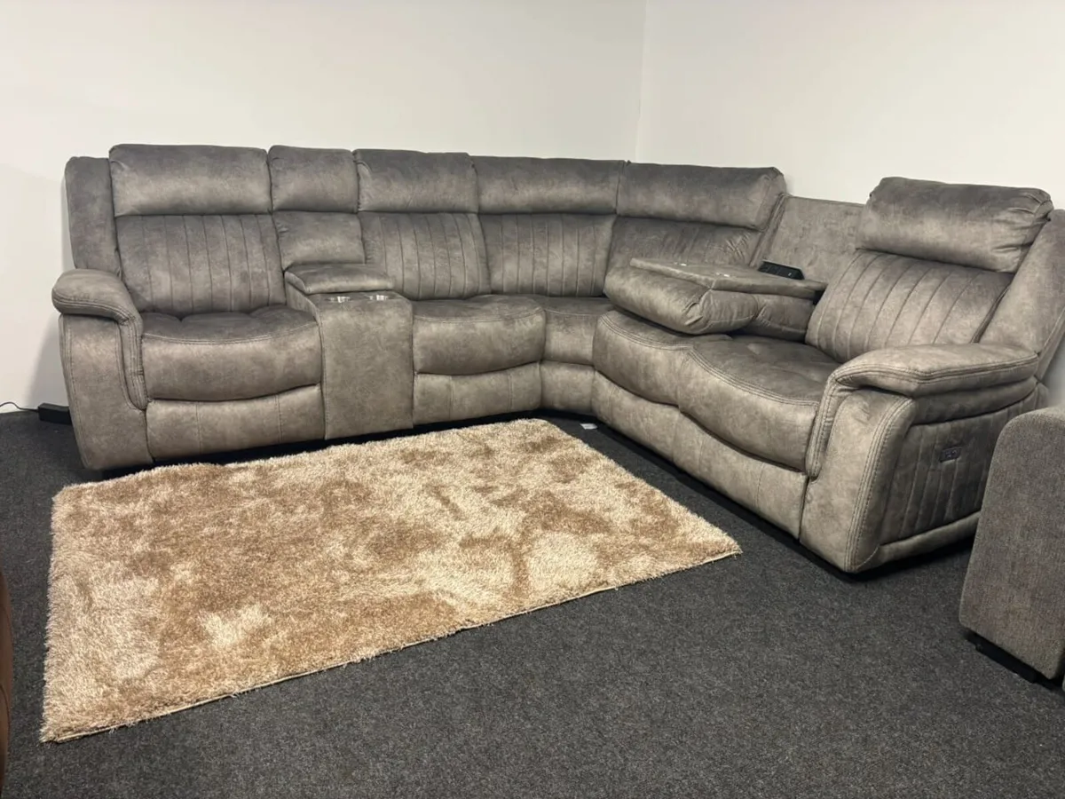 Bruno Grey & Sand Fabric Recliner Sofa - Image 4