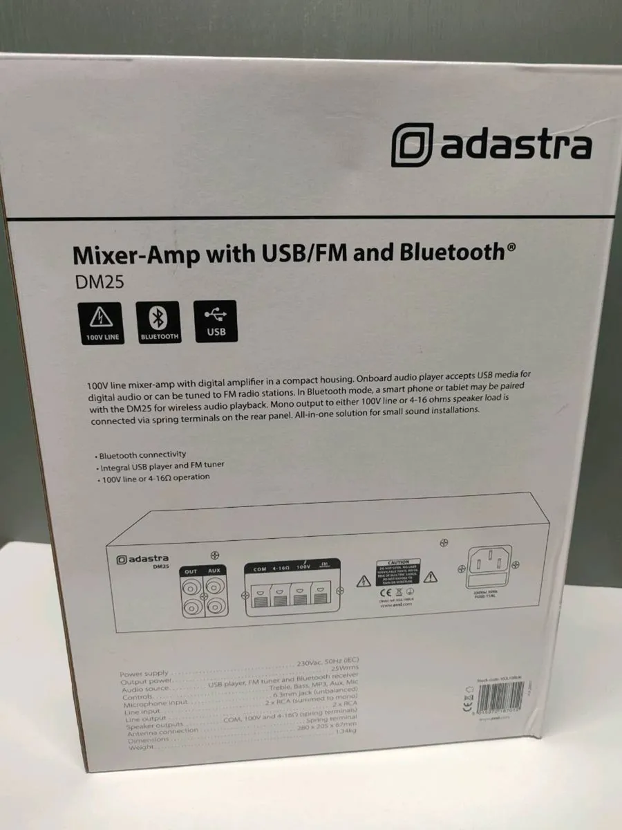 Adastra DM25 Mixer Amplifier – USB  FM  Bluetooth - Image 2