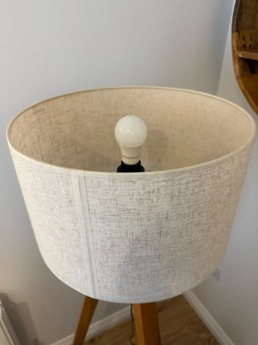 Tripod Floor Lamp – Natural Wood & Cream Shade - Image 2