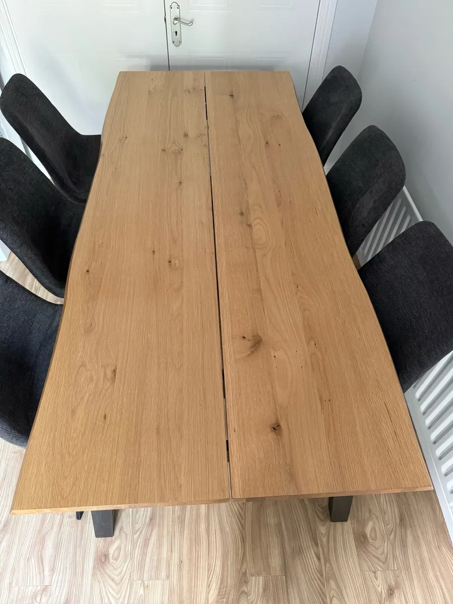 Oak Dining Table & 6 Grey Dining Chairs Full Set - Image 2