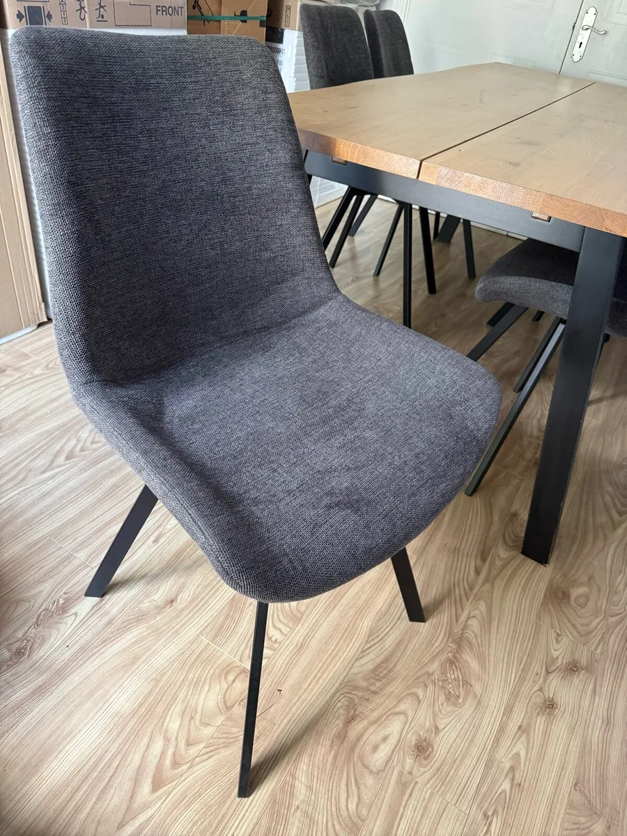 Oak Dining Table & 6 Grey Dining Chairs Full Set - Image 3
