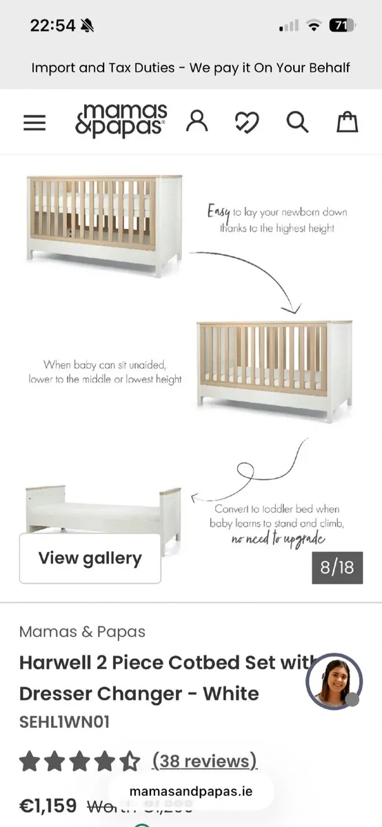 Mamas & Papas Cot Bed & Changing Table for Sale - Image 2