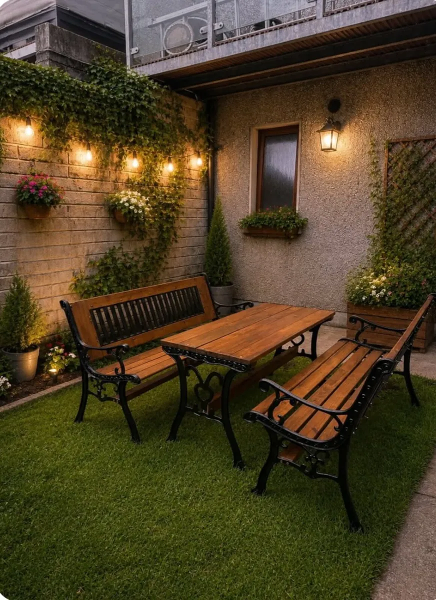 Garden table with 2 benches [ heavy cast iron ] - Image 1