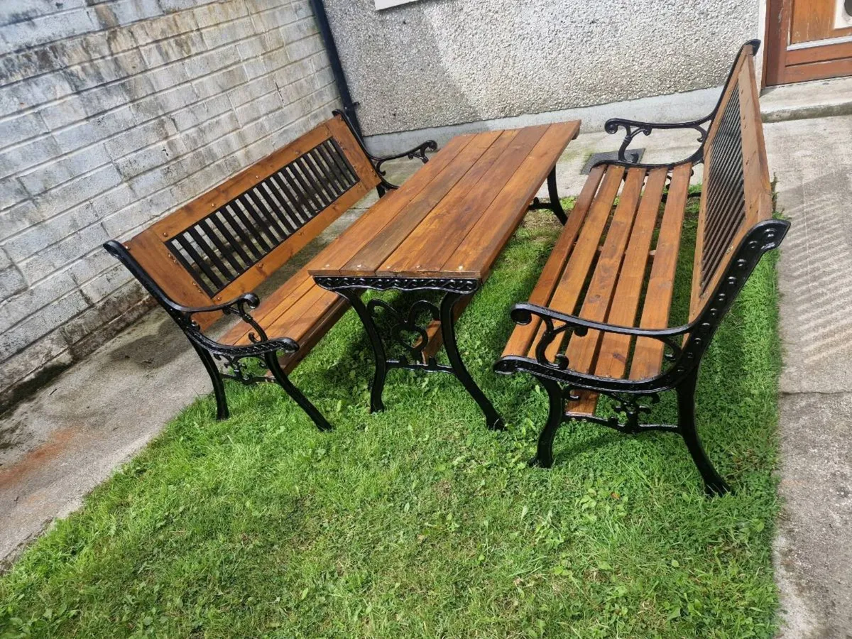 Garden table with 2 benches [ heavy cast iron ] - Image 3